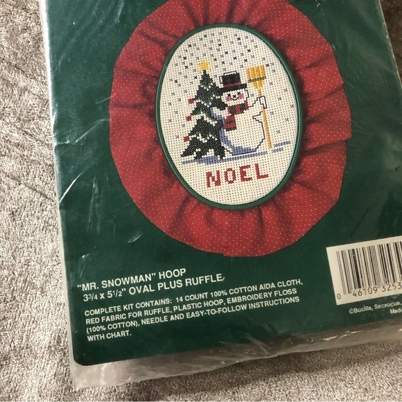 Bucilla counted cross stitch kit Mr. Snowman hoop & ruffle framed craft holiday - Picture 2 of 4